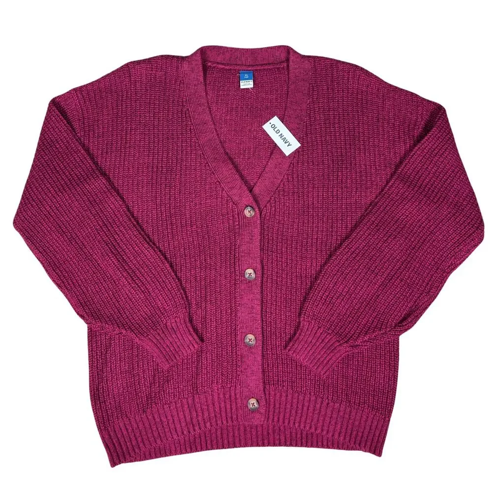 Old‎ Navy Girls Sweater Cardigan Noble Garnet Cocoon Balloon Sleeves XL (12) New